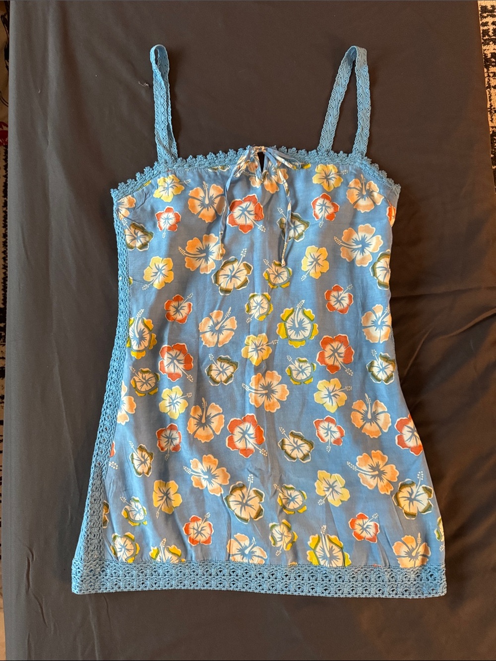 Urban Outfitters Blue Floral Lace-Trim Camisole